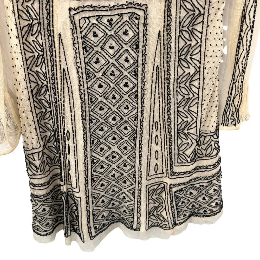 FreePeople Valentina Beaded Party Dress 12 Long Sleeve Sheer Lined Intricate NWT